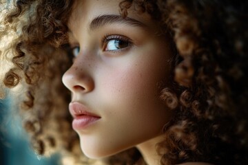 Fototapeta premium A close-up portrait of a young girl with curly hair