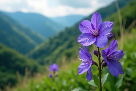 Rare purple blue flower blooms in Western Ghats hill, strobilanthes, low lying hills