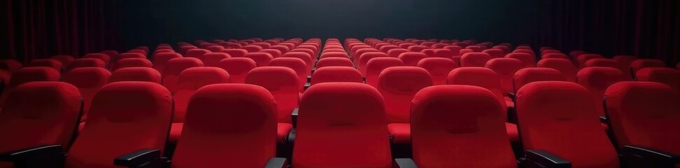 Obraz premium Empty red theater seats filled with soft light, stage, darkness, empty