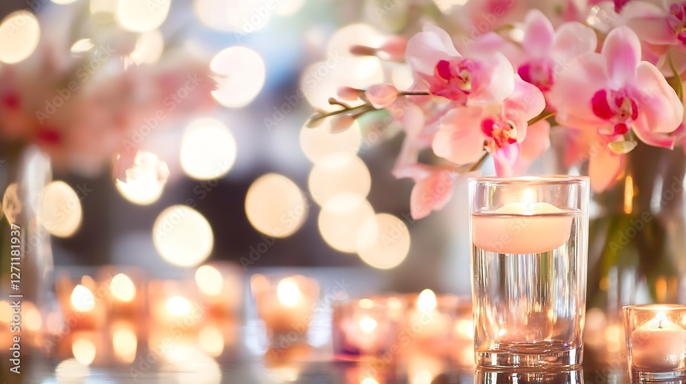 Aufkleber Romantic setting with floating candles and elegant orchids creating a serene atmosphere for special occasions : Generative AI