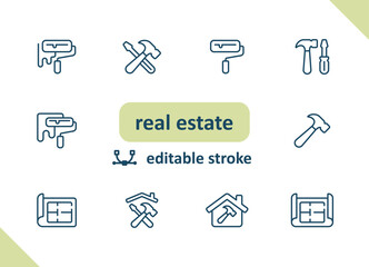 Real estate icons. House, buildings, home vector icon set