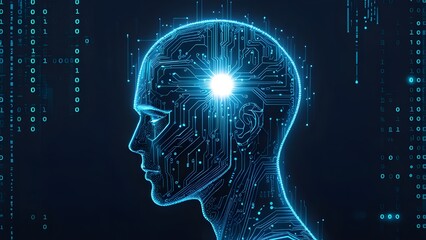 Fototapeta premium Futuristic AI Cybernetic Head with Glowing Circuit Board Design
