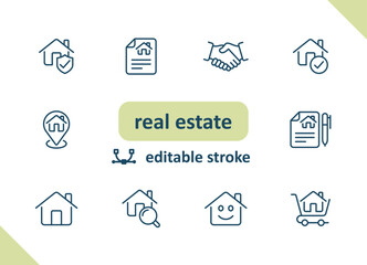 Real estate icons. House, buildings, home vector icon set