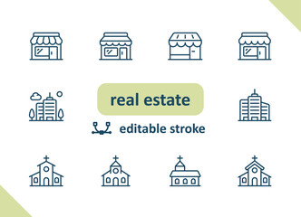 Real estate icons. House, buildings, home vector icon set