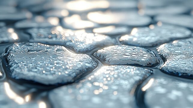 Wet cobblestone pavement, sunlight - Powered by Adobe