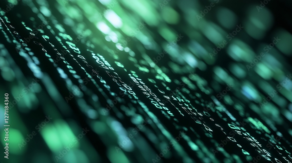 Fototapete Abstract Digital Background with Stream of Green Binary Code Displaying Concepts of Technology and Data Flow : Generative AI