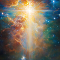 Celestial Aurora Borealis Light Source Illuminating Nebula Cosmos Depicting Spiritual Transcendence
