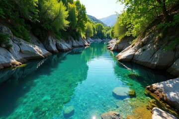 Acqua cristallina scorre nel fiume Pitrisconi a San Teodoro, acqua cristallina, acqua