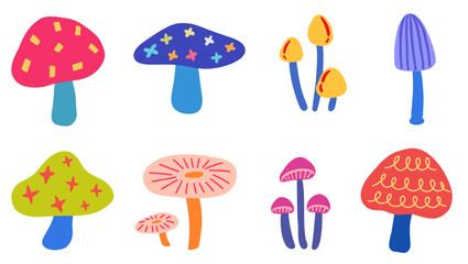 set of colorful vector mushrooms
