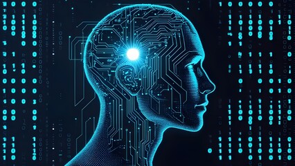 Futuristic AI Cybernetic Head with Glowing Circuit Board Design