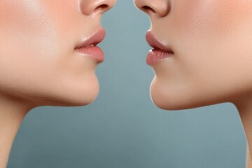 Obraz premium Female Double Chin Treatment Results, Before and After Comparison/ Face Treatment. 