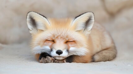 Obraz premium Sleepy Red Fox Cub Resting Outdoors