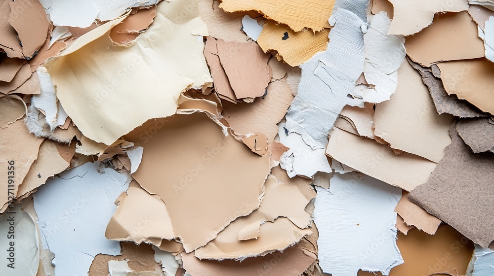 Poster closeup view of peeling paint in various beige and white shades on a textured surface : generative a