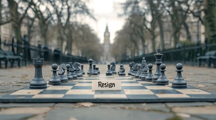 Fototapeta premium Chessboard Tipped Over in Park with Resign Sign in View
