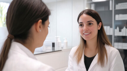 Smiling female professionals in a modern skincare clinic