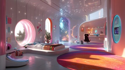 Futuristic Kids' Bedroom with Vibrant Art