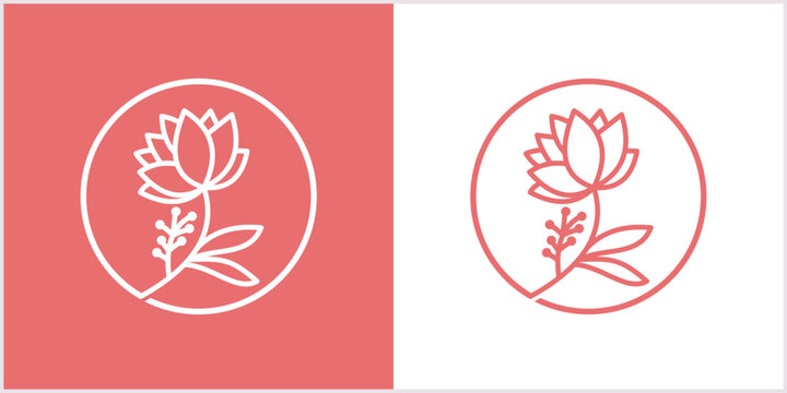 Minimalist flower logo design line art vector

