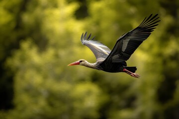 Naklejka premium Majestic Bird in Flight with Vibrant Green Background