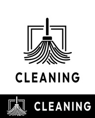 A modern and minimalist cleaning logo featuring a stylized broom with geometric elements