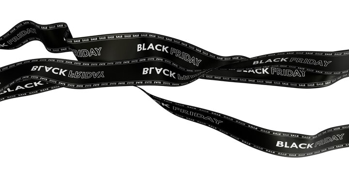 Black Friday Sale Ribbons floting on air. transparent Background. Three ribbons