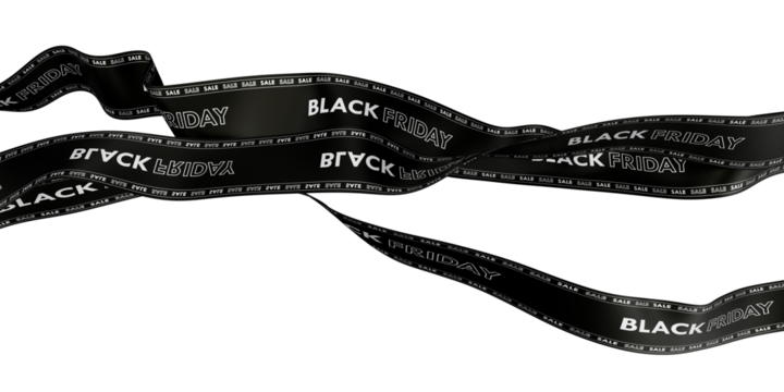 Black Friday Sale Ribbons floting on air. transparent Background. Three ribbons