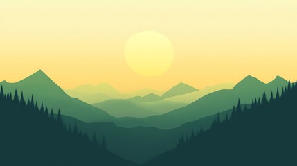 Fototapeta premium Serene Sunset Over Verdant Mountain Ranges