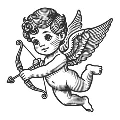Fototapeta premium Cupid with Bow and Floral Ornament raster