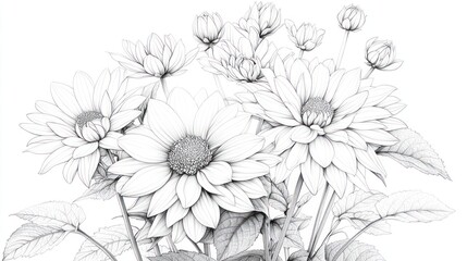 Detailed Black And White Flower Drawing
