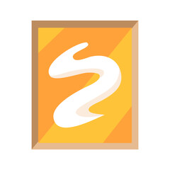 White Squiggly Line on Orange Background in Wooden Frame.