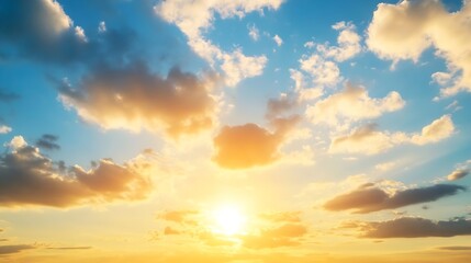 Fototapeta premium Stunning Sunset Over the Horizon with Dramatic Clouds and Warm Light : Generative AI