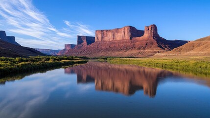 Fototapeta premium Red Rock Canyon River Reflection at Dawn