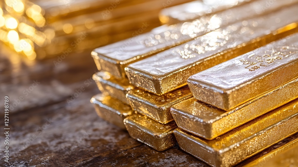 Poster gold bars stacked neatly showcasing luxurious wealth and financial prosperity in a secured environme