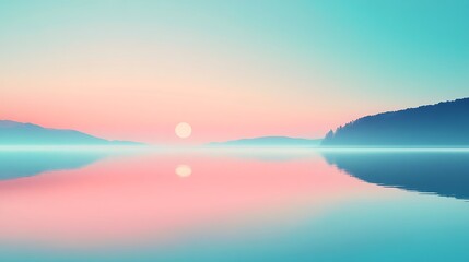 Fototapeta premium Serene Sunset Over Calm Lake Mountains Reflected