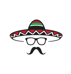 Creative Mexican Sombrero Mustache Head Traditional Logo