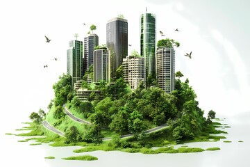 Fototapeta premium Sustainable Urban Development with Green Skyscrapers, Eco-Friendly Architecture, Smart City Concept, Renewable Energy, and Nature-Inspired Urban Planning for a Greener Future