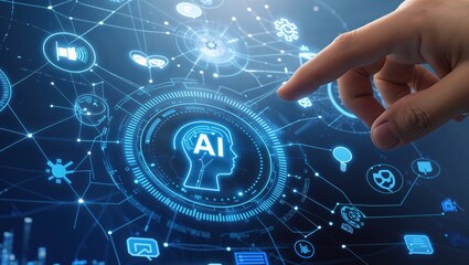 hand pushing a button on a touch screen interface