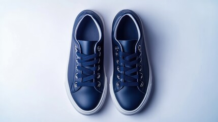 Blue Leather Sneakers on a White Background