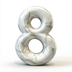 Number 8 made of smooth glossy marble isolated on a clean white background