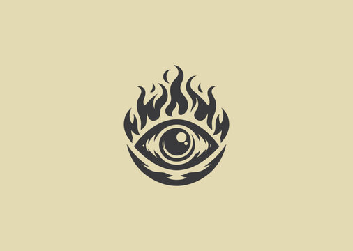 A bold and intense flaming eye logo symbolizing vision, power, and passion with a dynamic design.