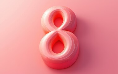 Velvet-textured number 8 on a pastel coral gradient background for 8 March International Womens Day