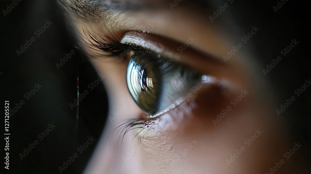Poster close up of a human eye capturing the beauty of nature and reflection in the iris : generative ai