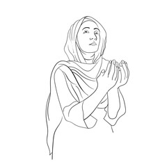 Sketch of a beautiful Muslim woman praying. Vector illustration.