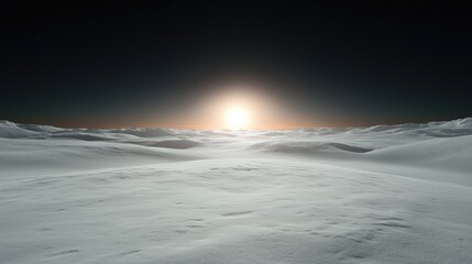 Obraz premium Sunrise over snowy plains, alien landscape, science fiction