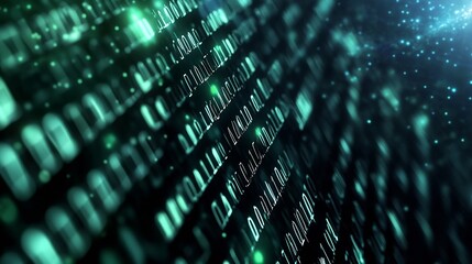 Obraz premium Abstract Digital Background Featuring Green Binary Code lines : Generative AI