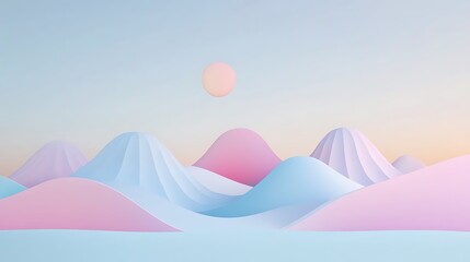 Pastel Hillscape Under a Soft Pink Sun
