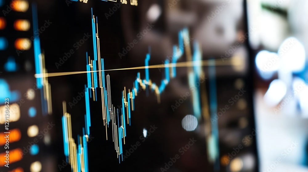 Aufkleber Dynamic stock market chart displaying upward trends with blue and yellow lines : Generative AI