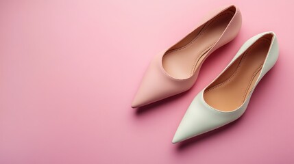 Pair of Pastel High Heels on Pink Background