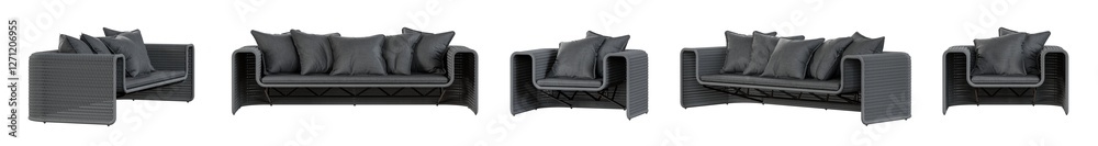 Poster Wicker sofa and armchair set isolated on transparent background. 3D render. 3D illustration.