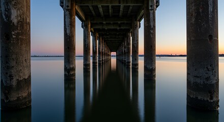 Underneath the Pier Calm Water and Serene Sunset View