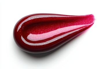 Glossy vibrant red liquid with shimmering texture on white background